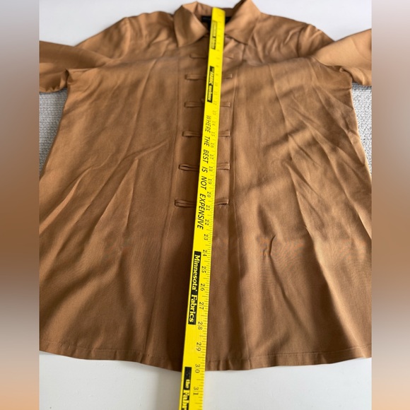 Vintage August Silk Tan Brown Silk Tunic Asian Style Jacket Dress Shirt Size 12 - Picture 9 of 12